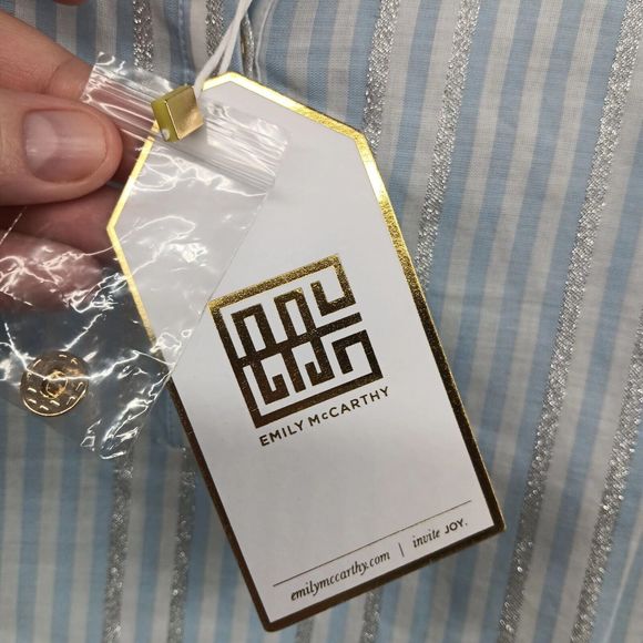 NWT & Bag Emily McCarthy Lolli Top Blouse $180 MSRP Blue Metallic Stripe Size S - Picture 6 of 13